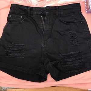 Black Ripped High Waisted Denim Jean Shorts